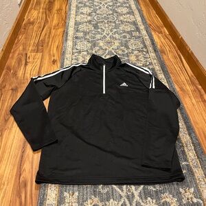 adidas Men’s Black Quarter-Zip Pullover with White Stripes
